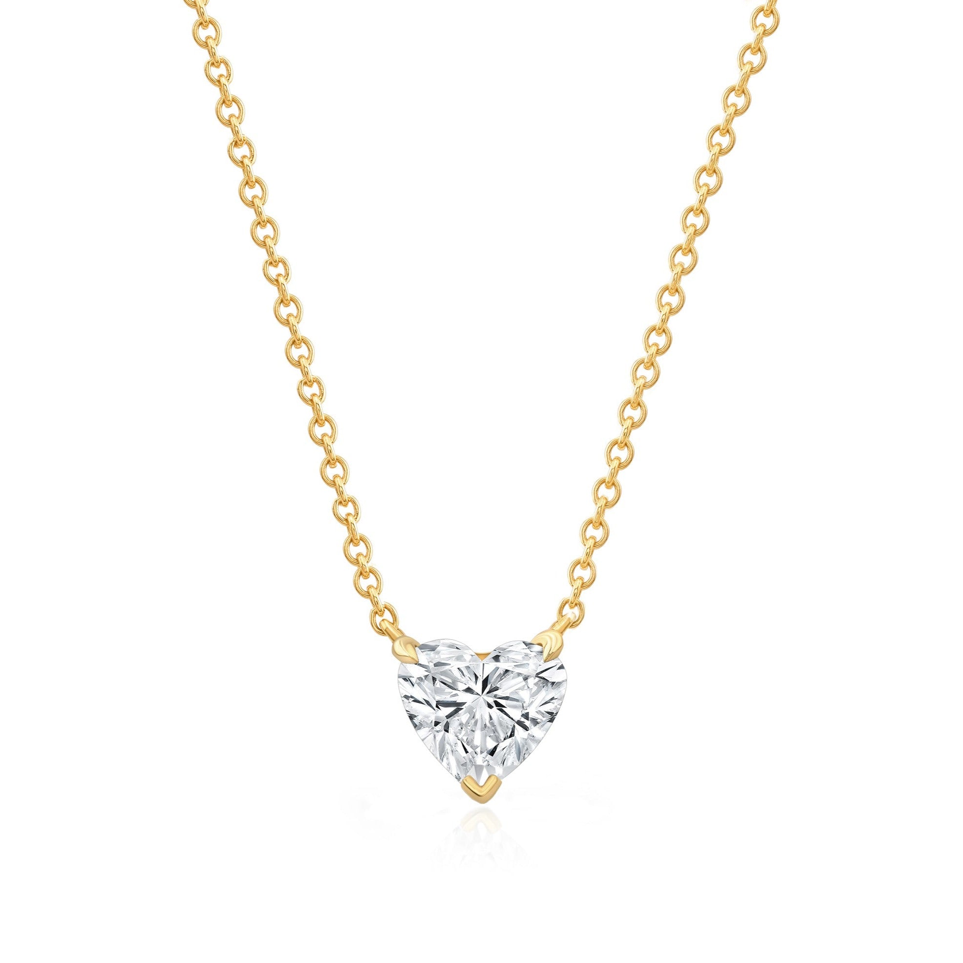 Diamond Heart Solitaire Necklace in 14k yellow gold with 1 carat heart shaped diamond