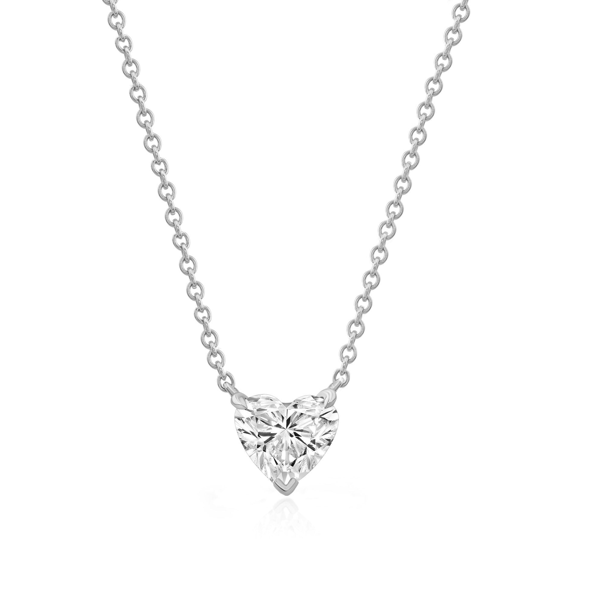 Diamond Heart Solitaire Necklace in 14k white gold with 1 carat heart shaped diamond