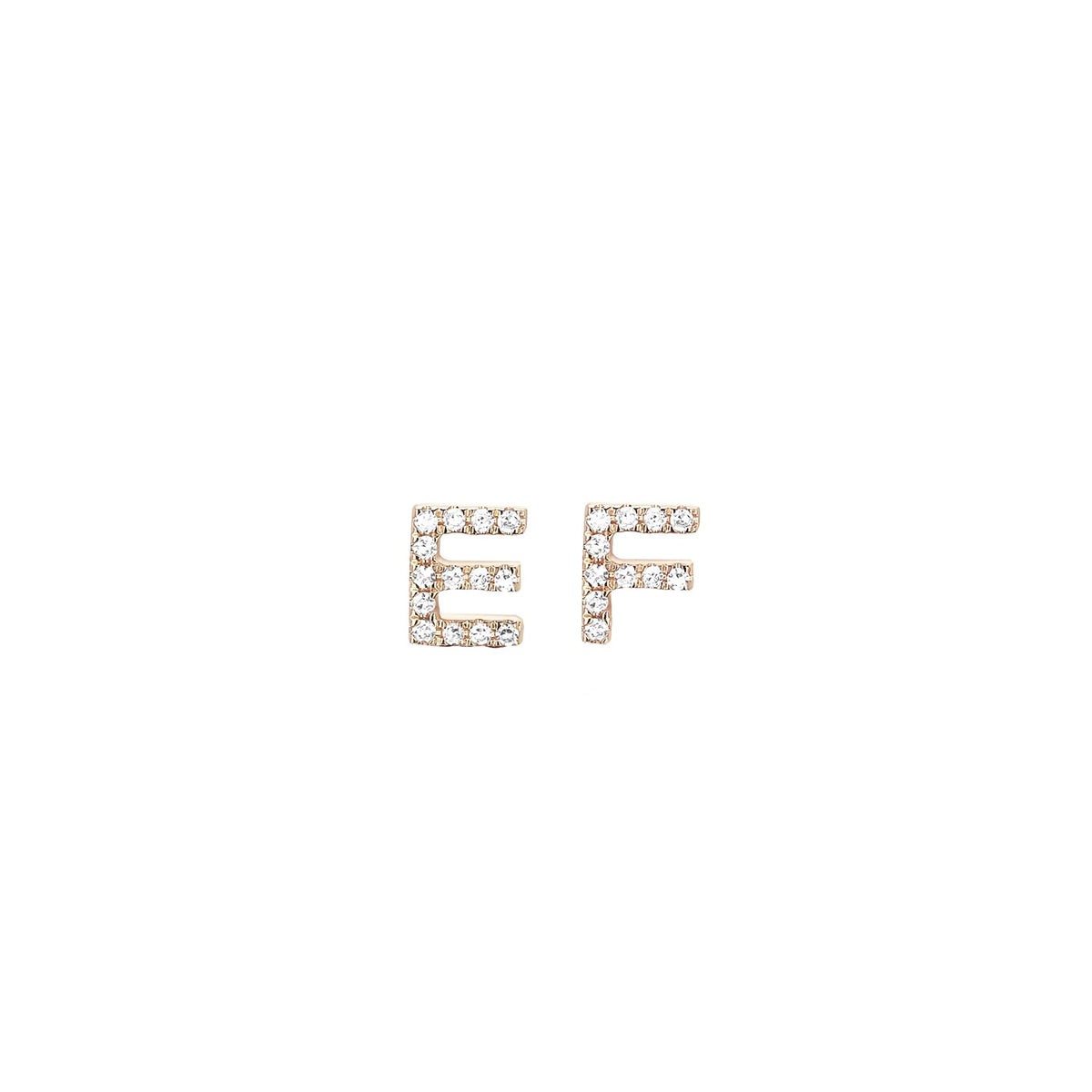 The Initial Set in 14k Rose Gold with E and F Initial Studs
