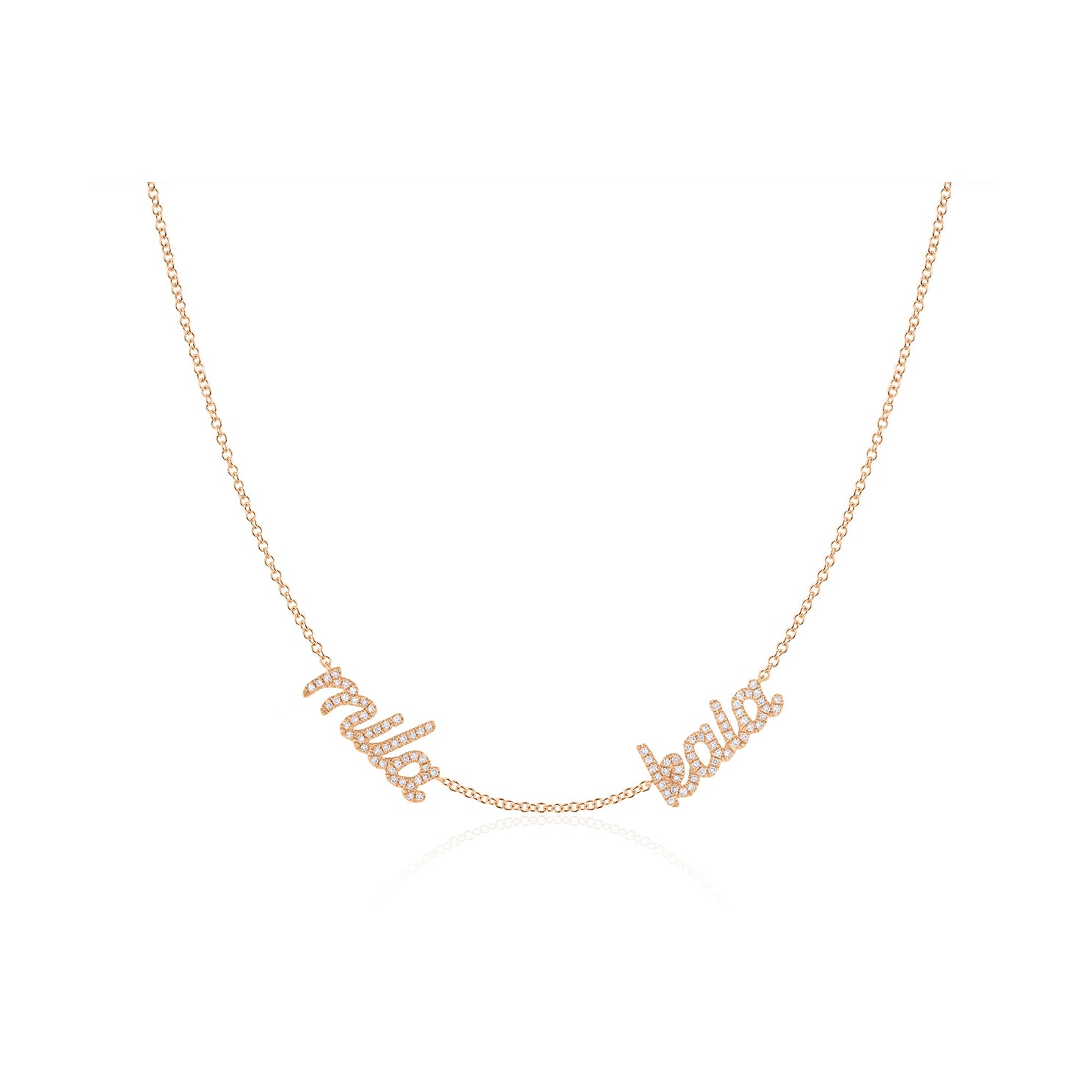 Double Diamond Script Name Necklace 14k Gold EF Collection