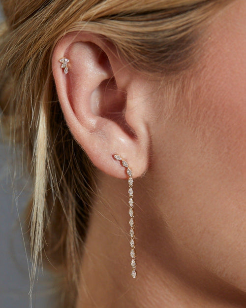 Pave Diamond Marquise Waterfall Earring Styled on the ear in yellow gold