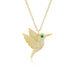 Pavé Diamond Hummingbird Necklace in 14k yellow gold with emerald birthstone eye