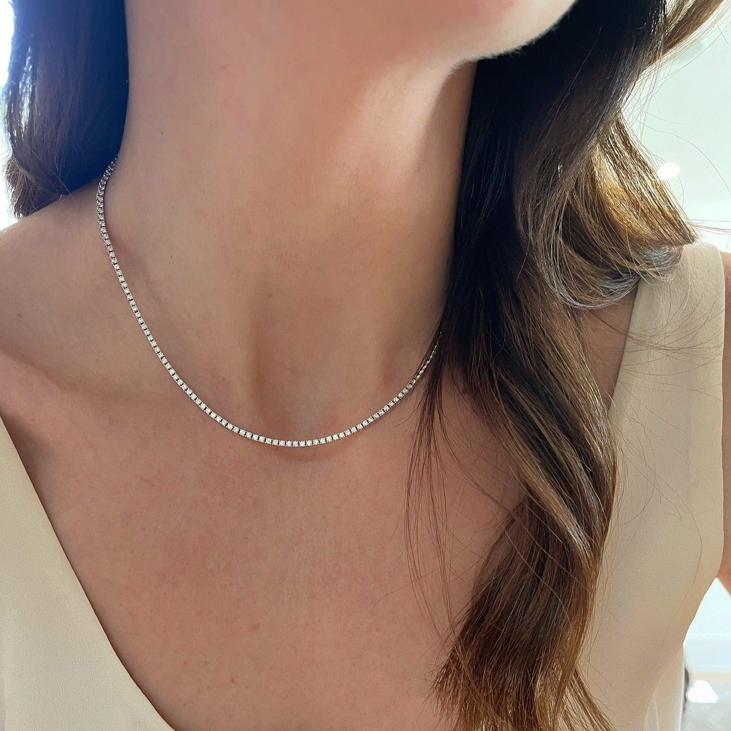 Diamond Grace Necklace in 14k White Gold Styled on Neck