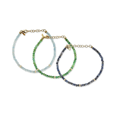 The Beaded Bracelet Gift Set in Aquamarine, Emerald, and Blue Sapphire