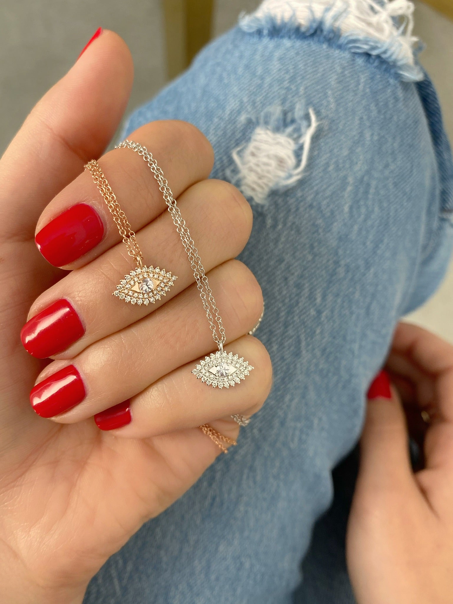Prong Set Diamond Evil Eye Necklace