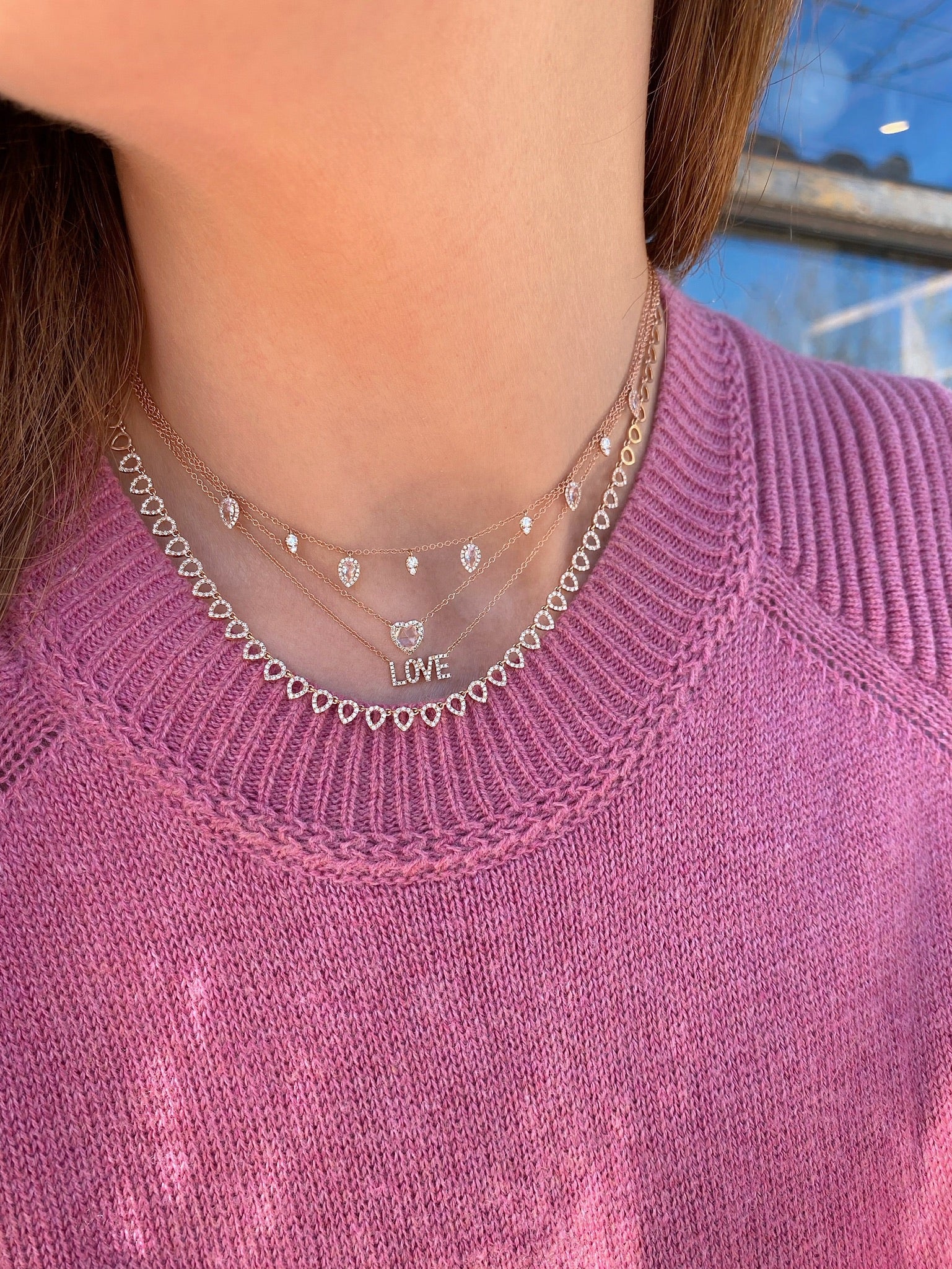 Diamond & White Quartz Heart Necklace