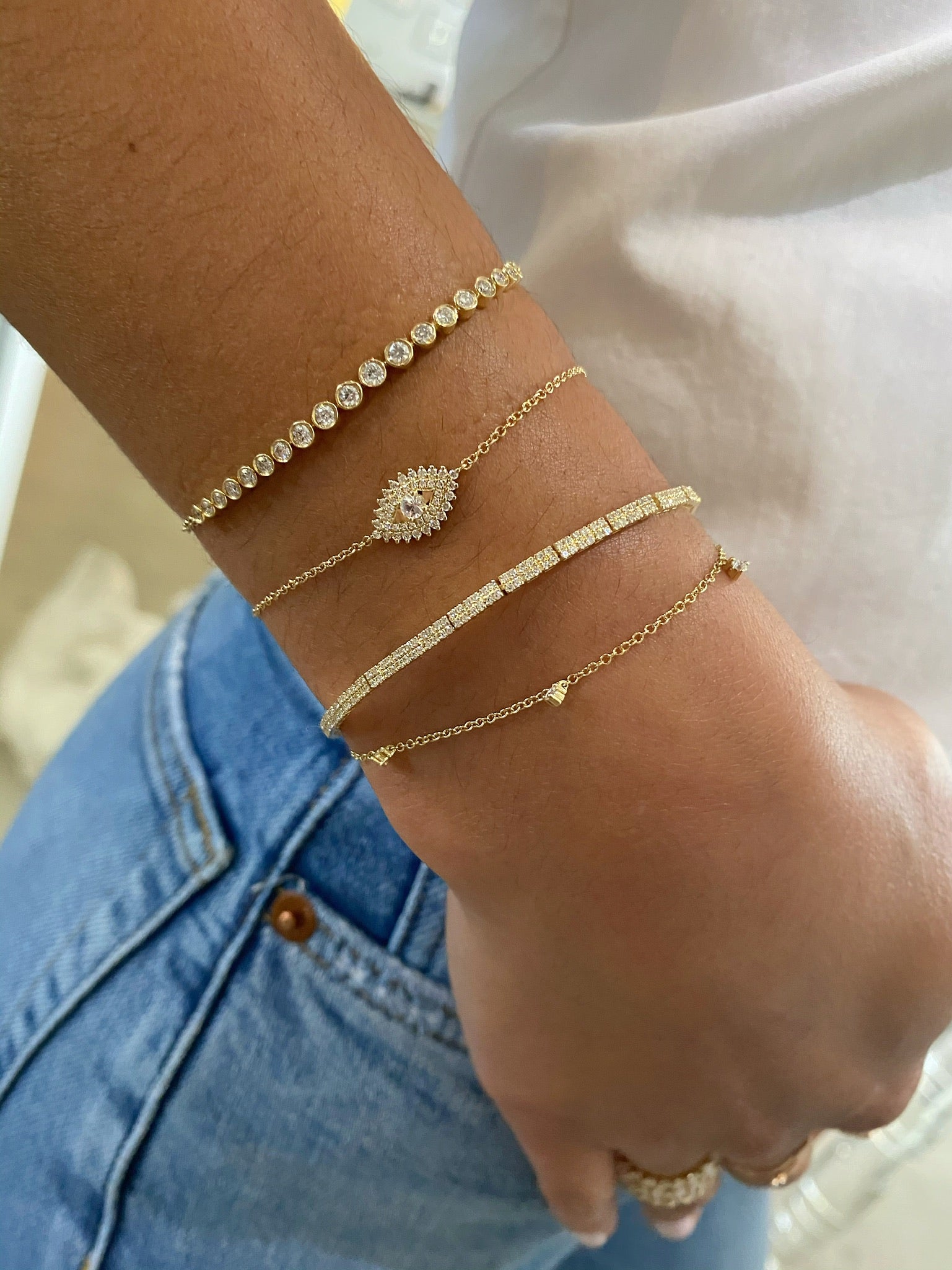 Prong Set Diamond Evil Eye Bracelet
