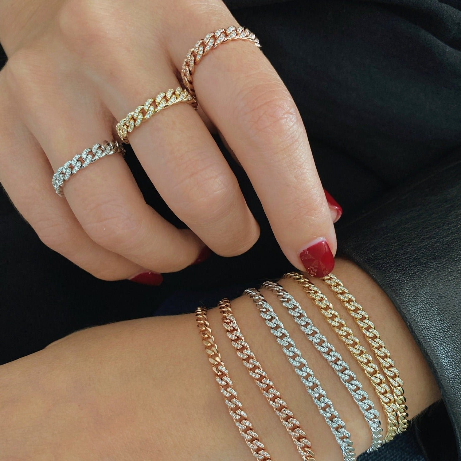 Gold chain ring with diamond Clearance