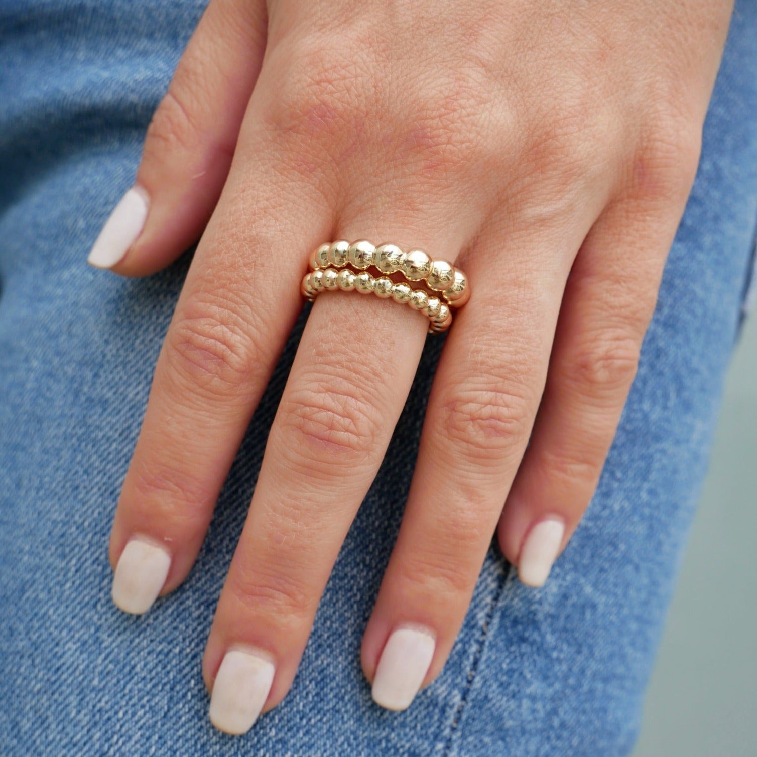 The Chic Stacker Gift Set Rings in 14k Yellow Gold Styled on Finger