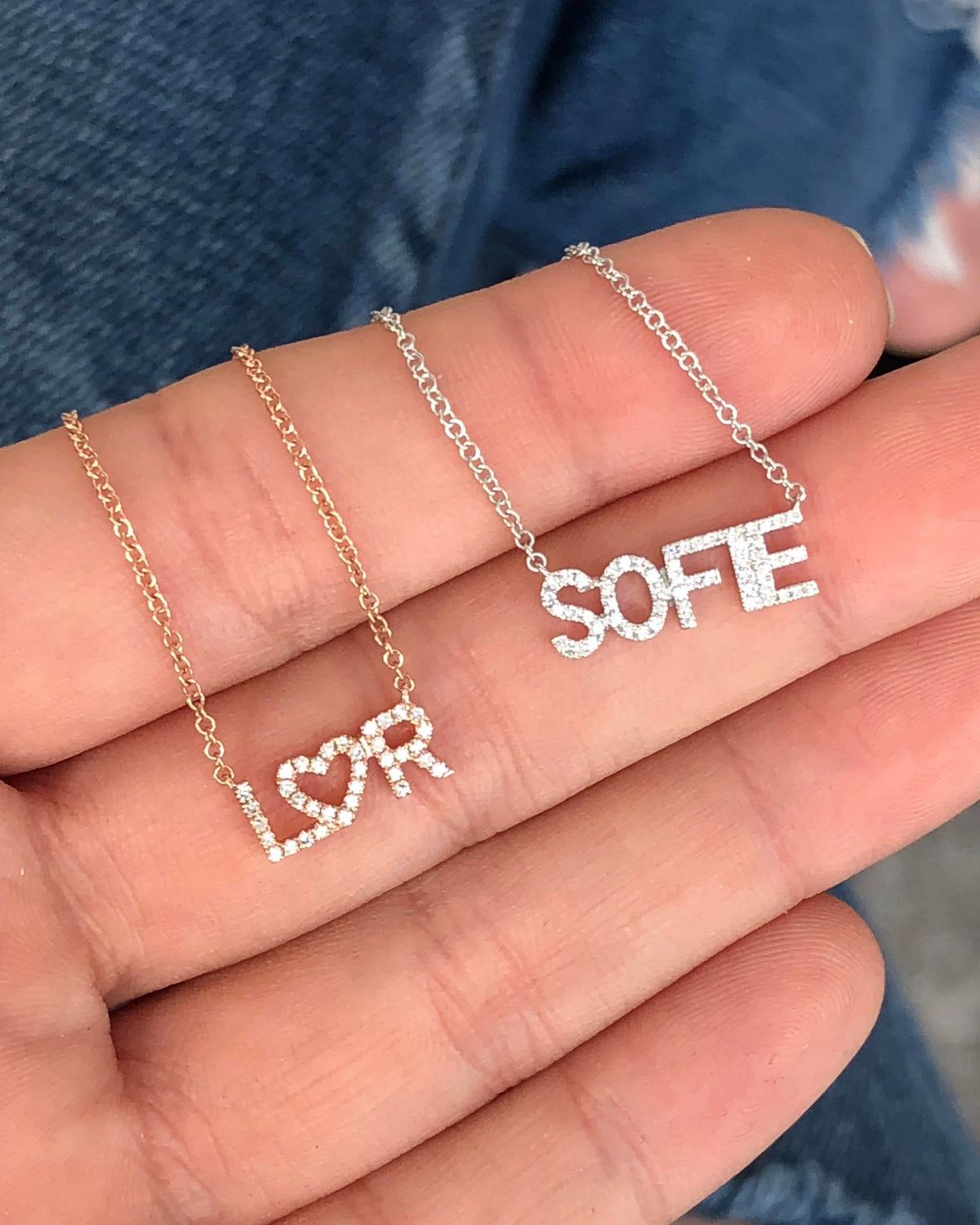 Diamond Block Name Necklace