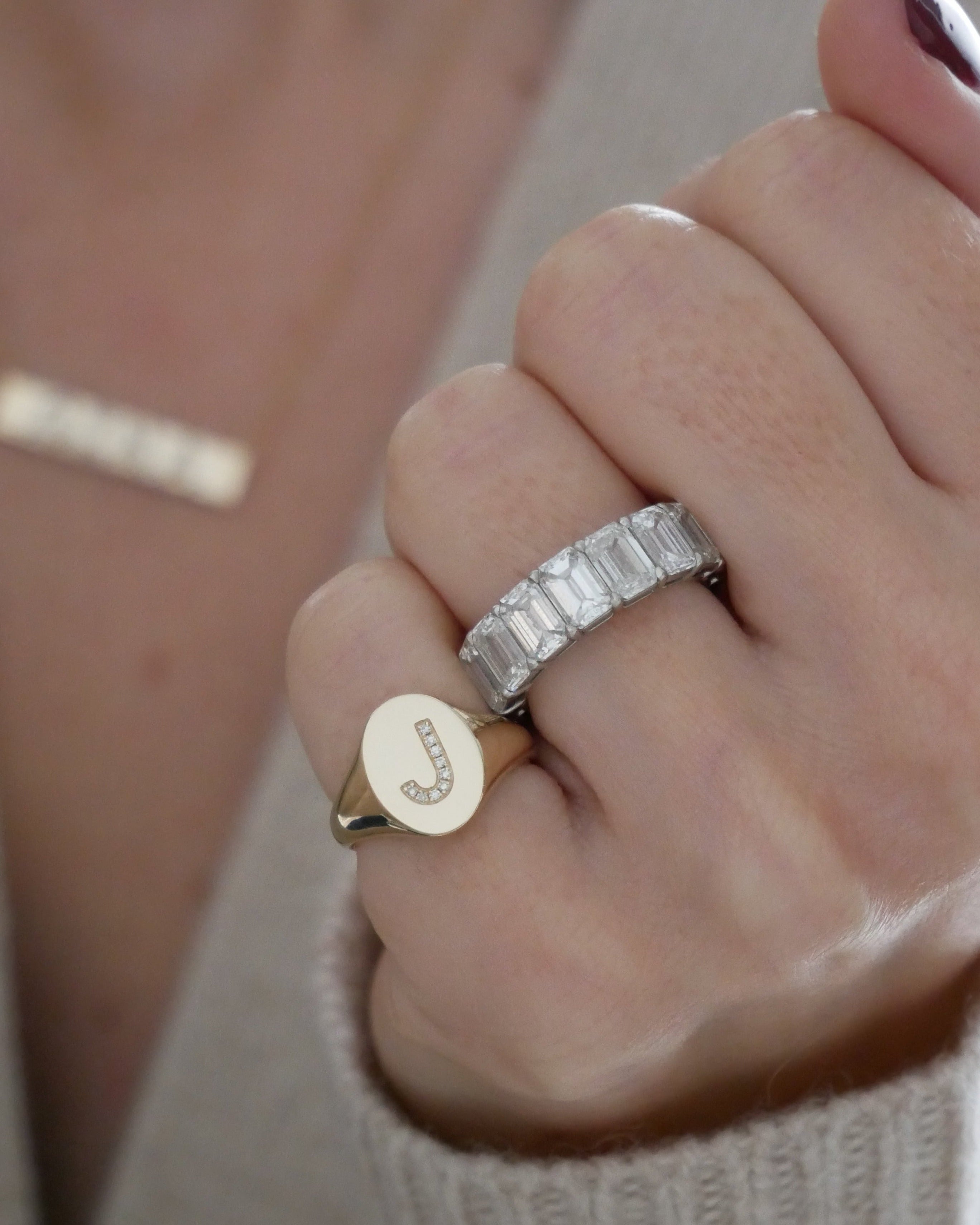 Gold & Diamond Initial Signet Ring