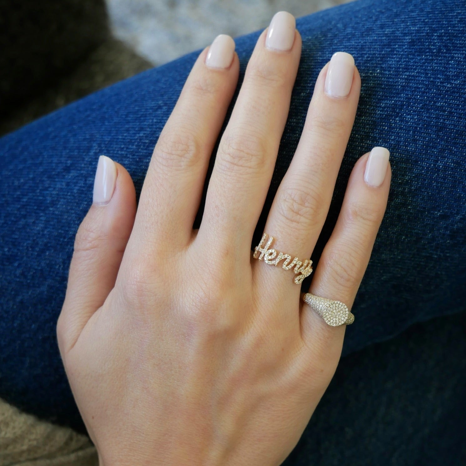 Diamond Script Name Ring