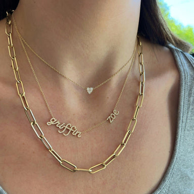 Jumbo Lola Chain Necklace And Triple Wrap Bracelet Styled on Neck of Model with Additional Necklaces to Show Length