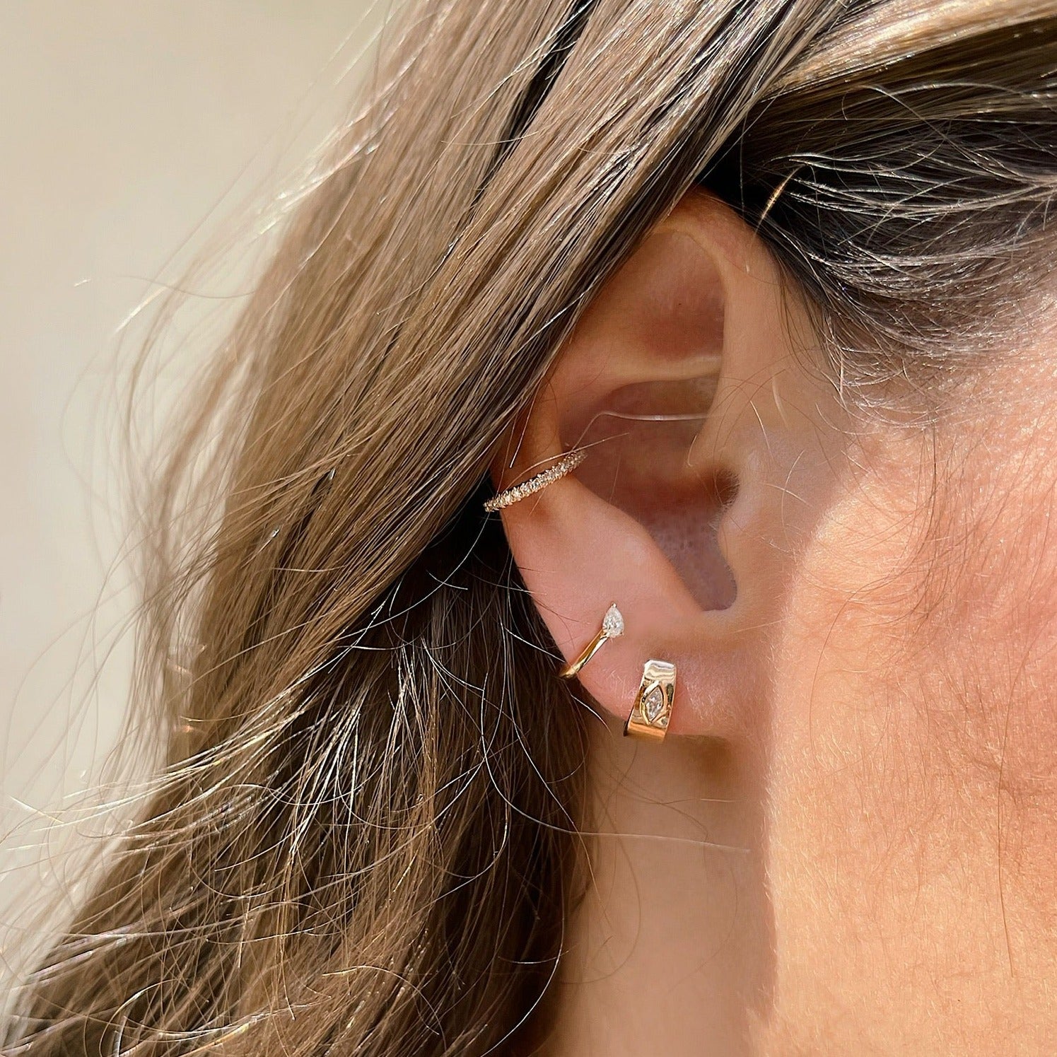 Jumbo Huggie With Diamond Marquise Center Earring