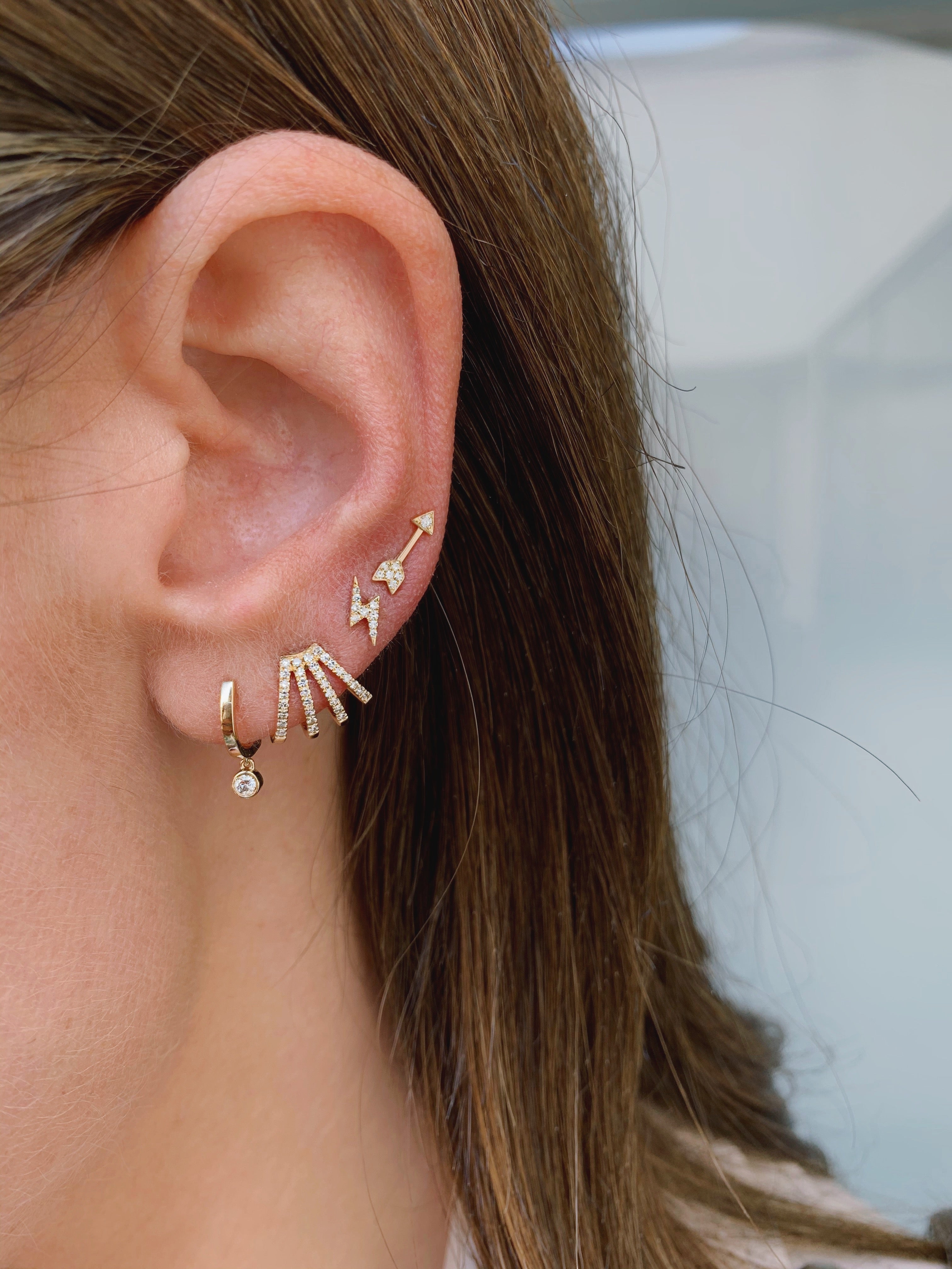 Gold Mini Huggie Earring With Diamond Bezel Drop Earring
