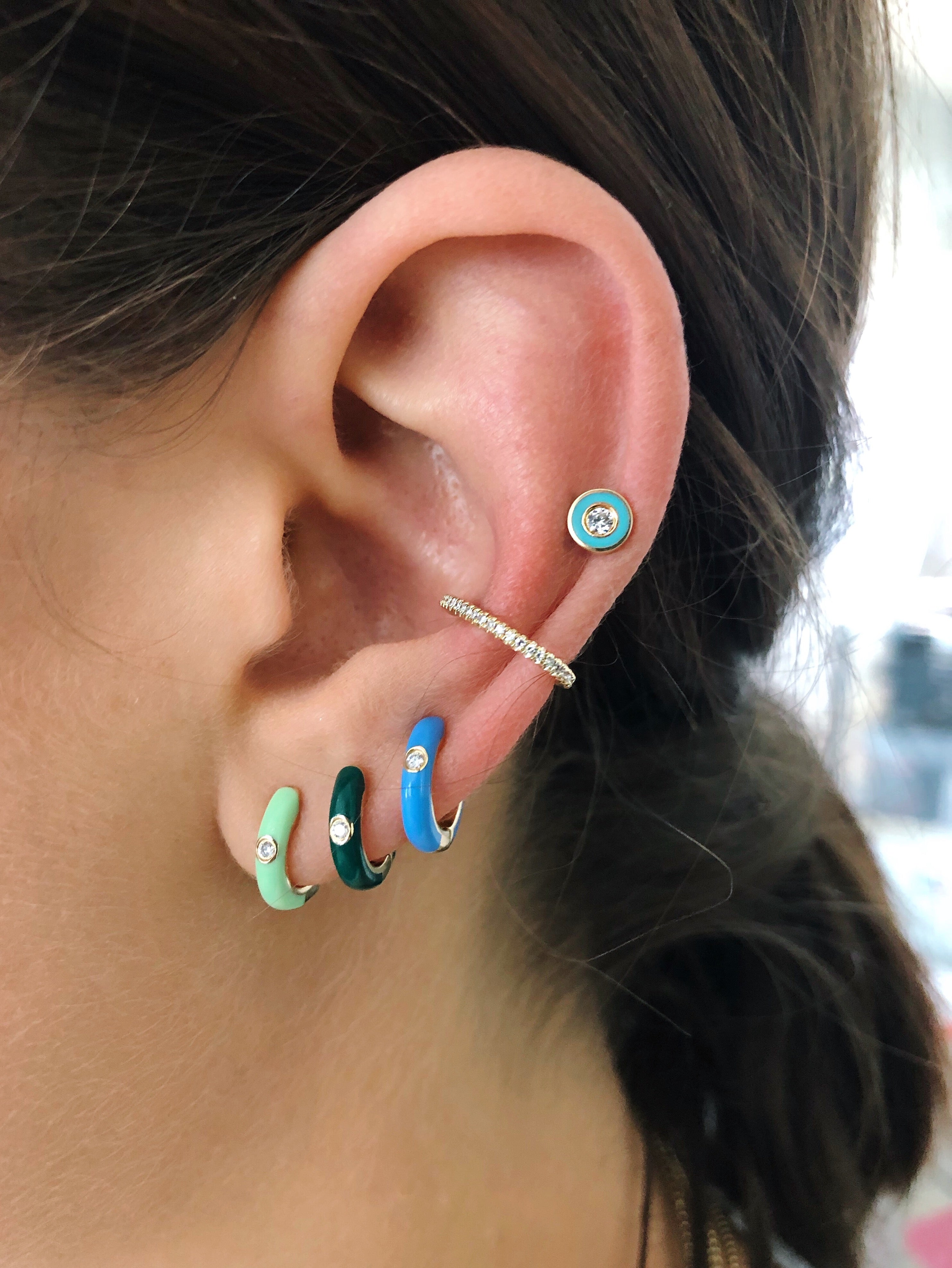 Diamond Mint Enamel Huggie Earring