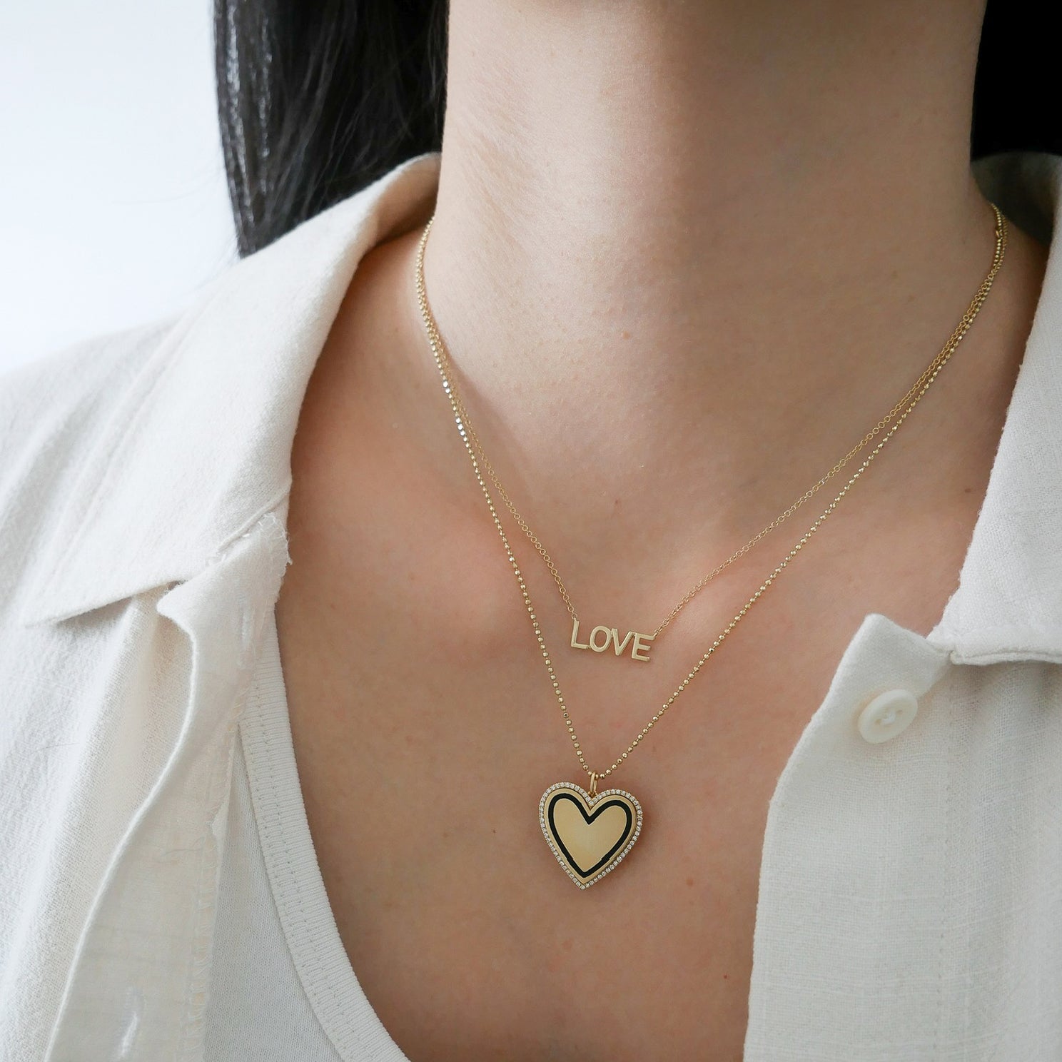 Diamond & Black Enamel Heart Necklace