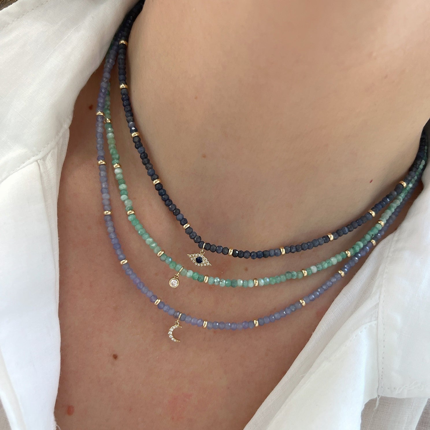 Emerald Birthstone Bead & Bezel Diamond Necklace