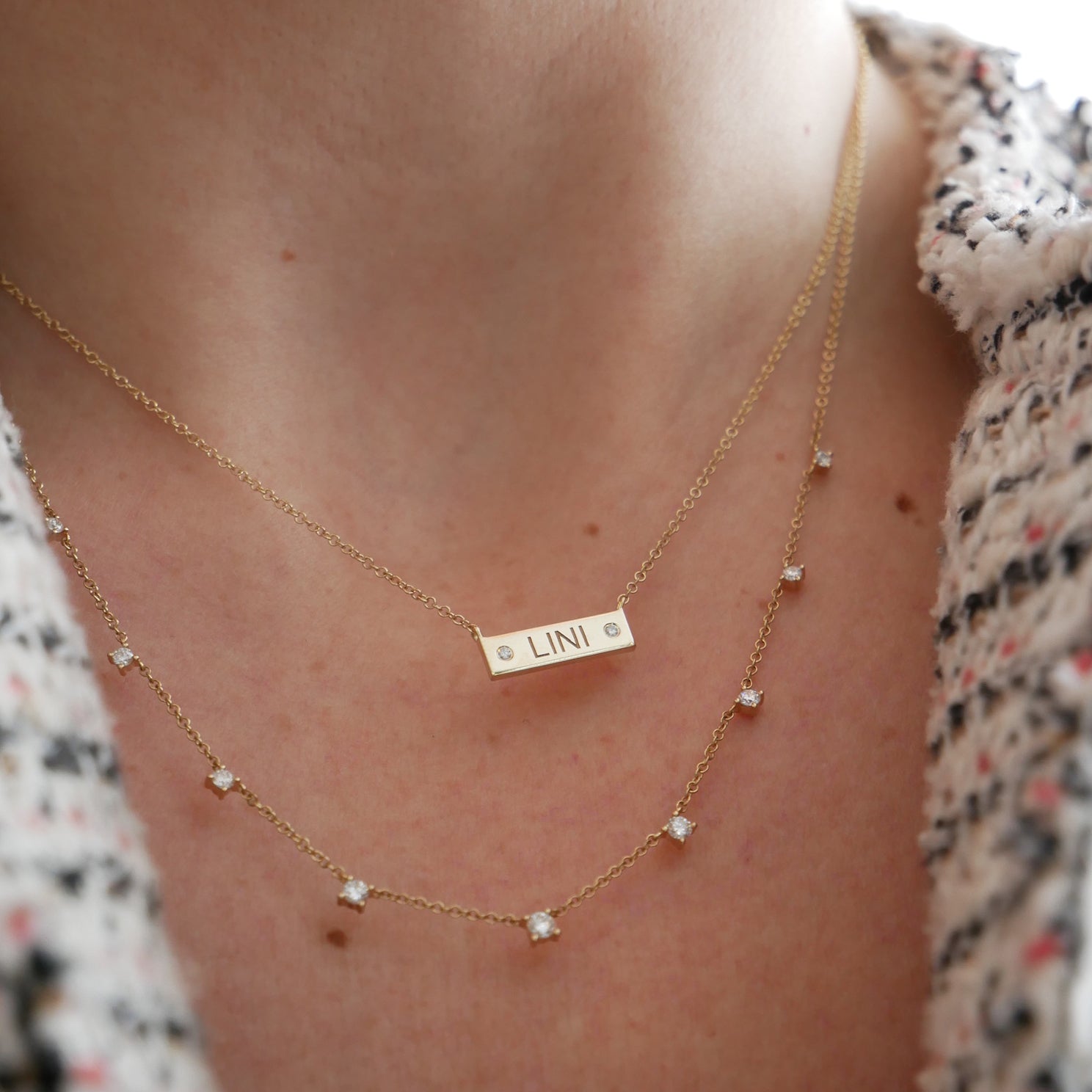 Mini Nameplate Necklace, 14k Gold