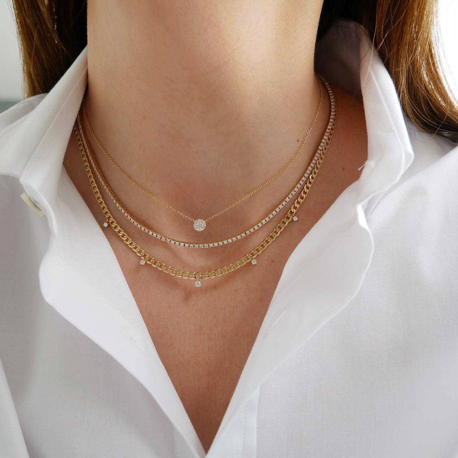 5 Diamond Curb Chain Necklace