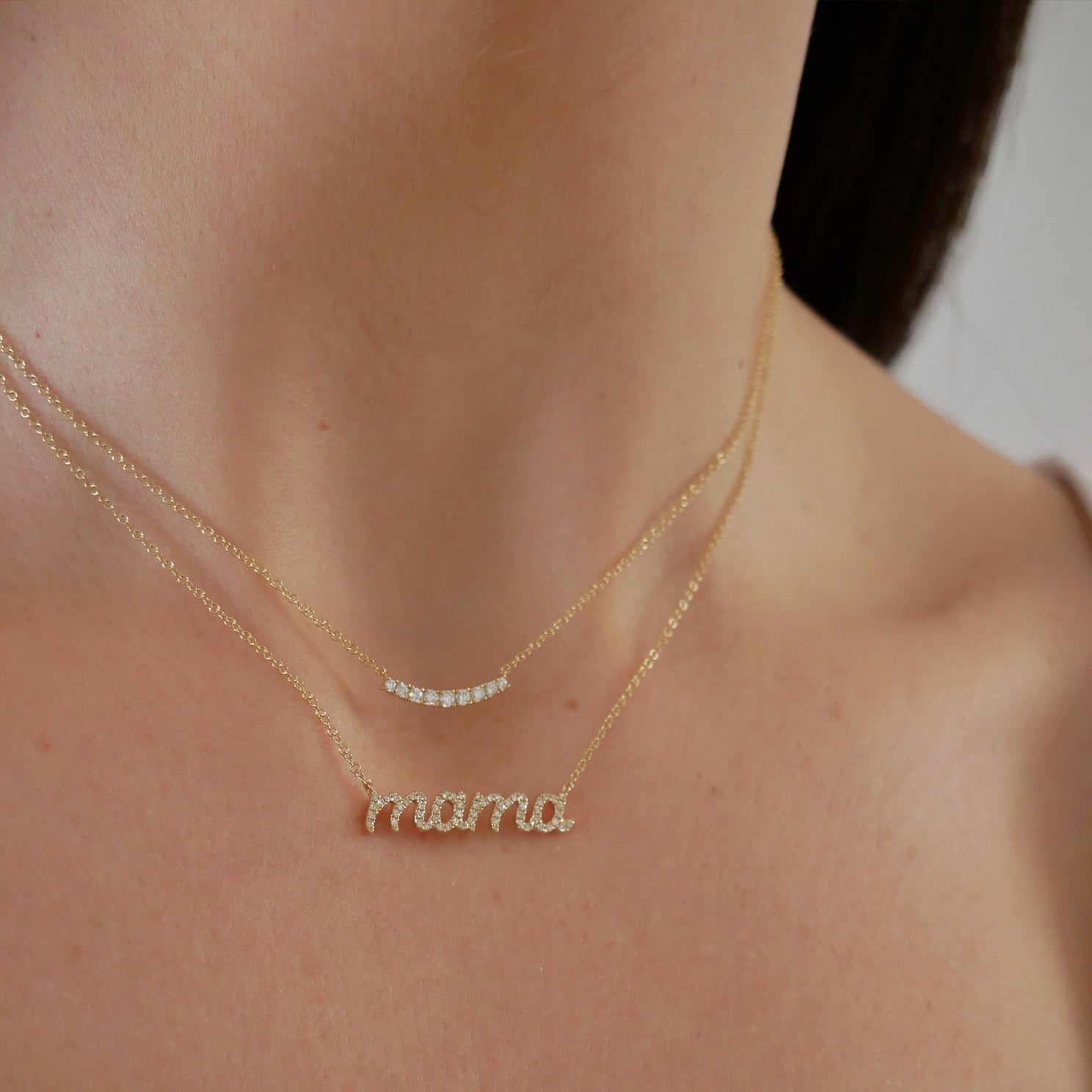 Diamond Script Mama Necklace