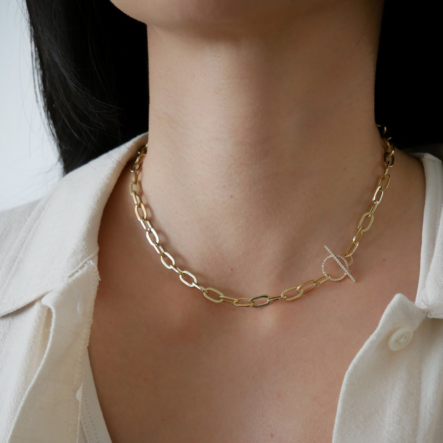 Jumbo Link Chain & Diamond Toggle Necklace