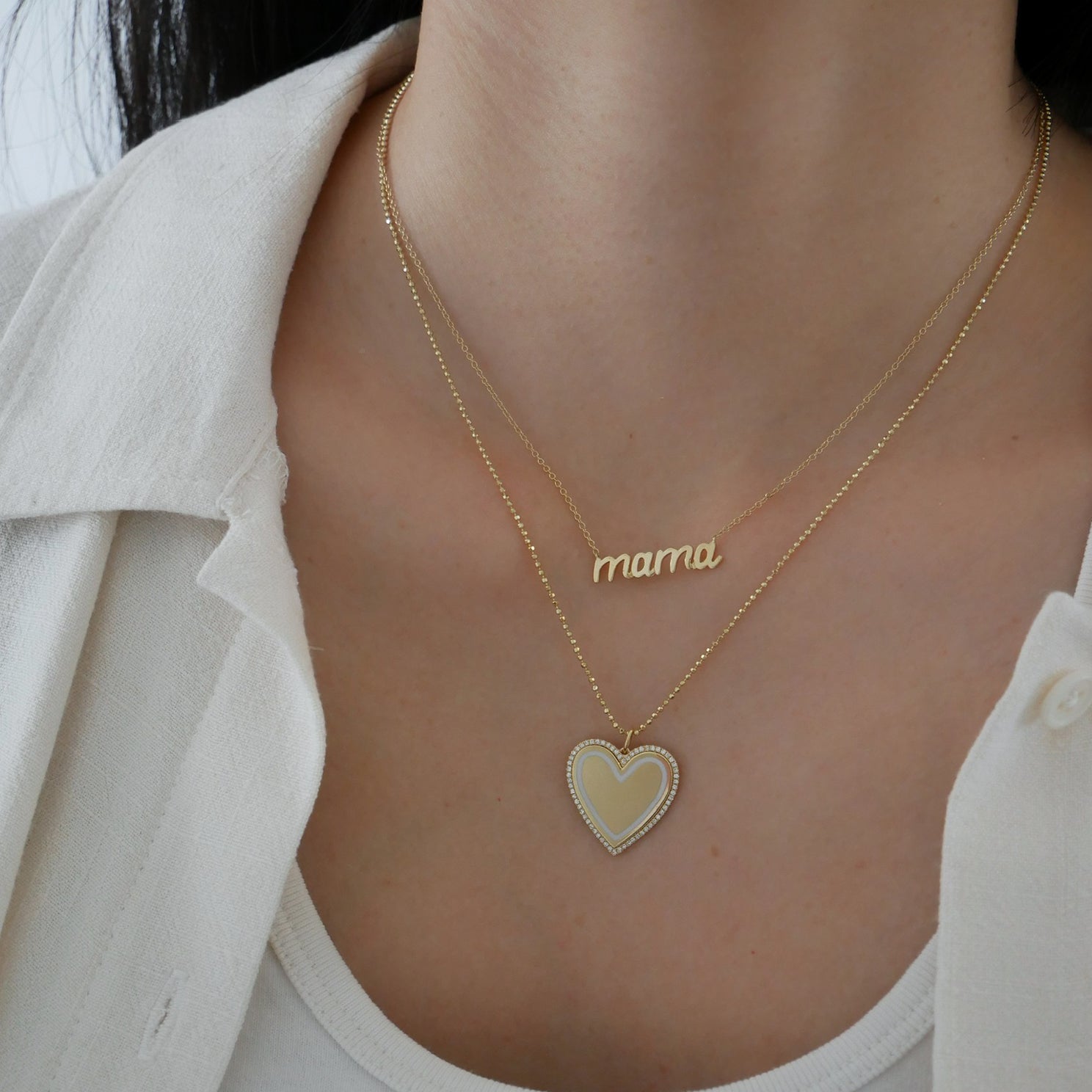 Diamond & White Enamel Heart Necklace