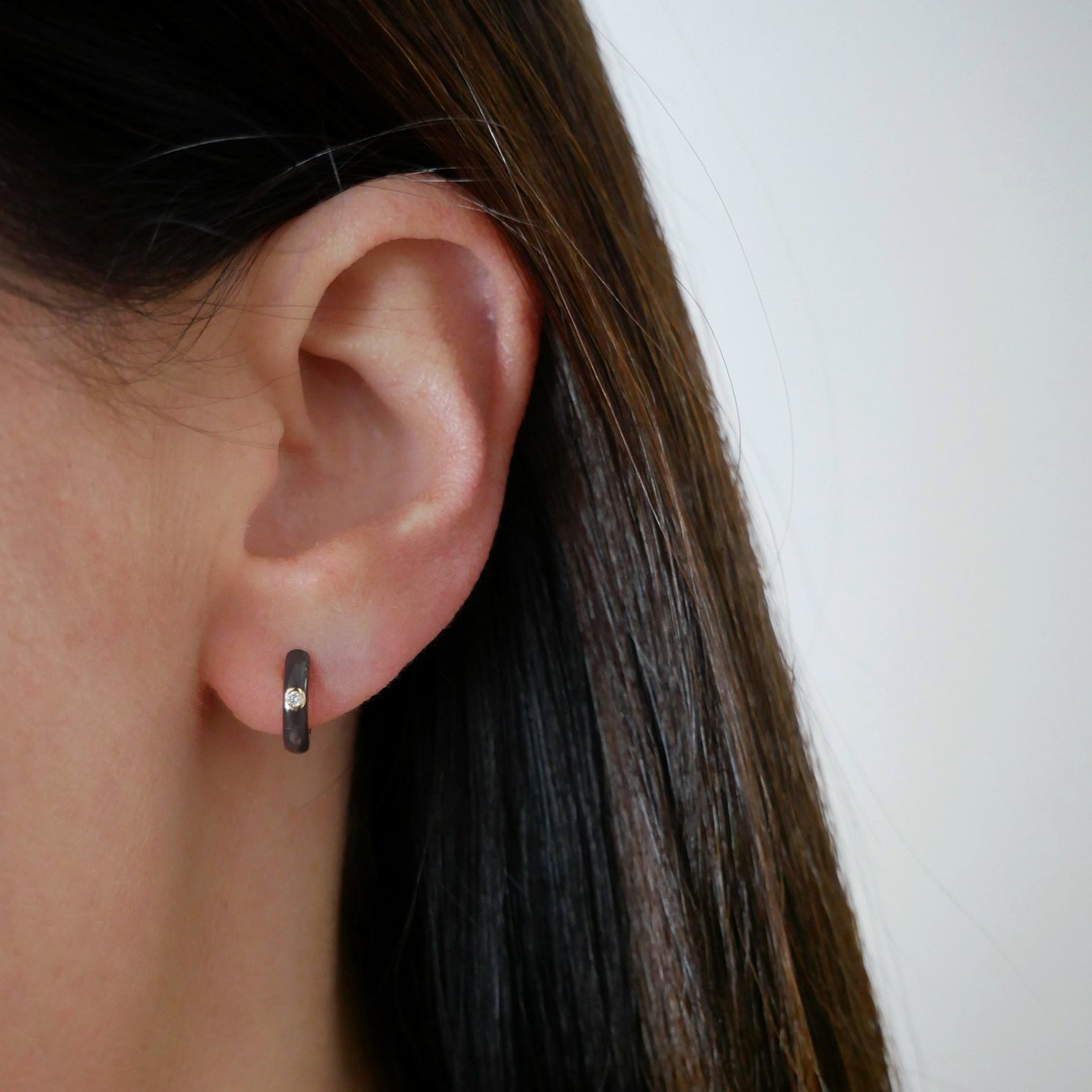 Diamond & Slate Enamel Huggie Earring