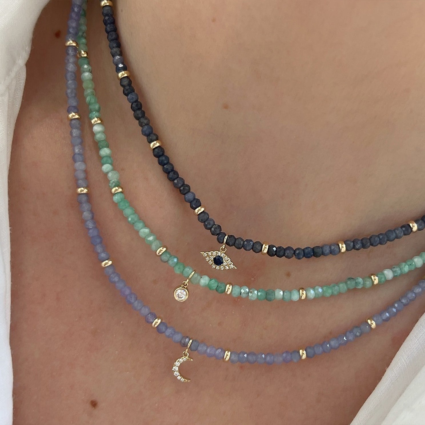 Tanzanite Birthstone Bead & Diamond Moon Necklace