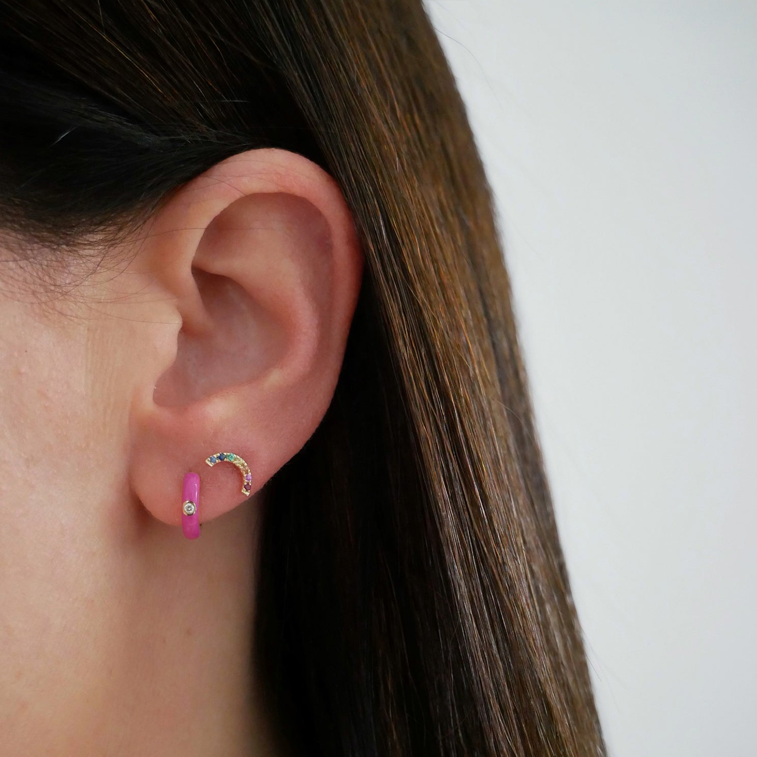 Diamond Berry Enamel Huggie Earring