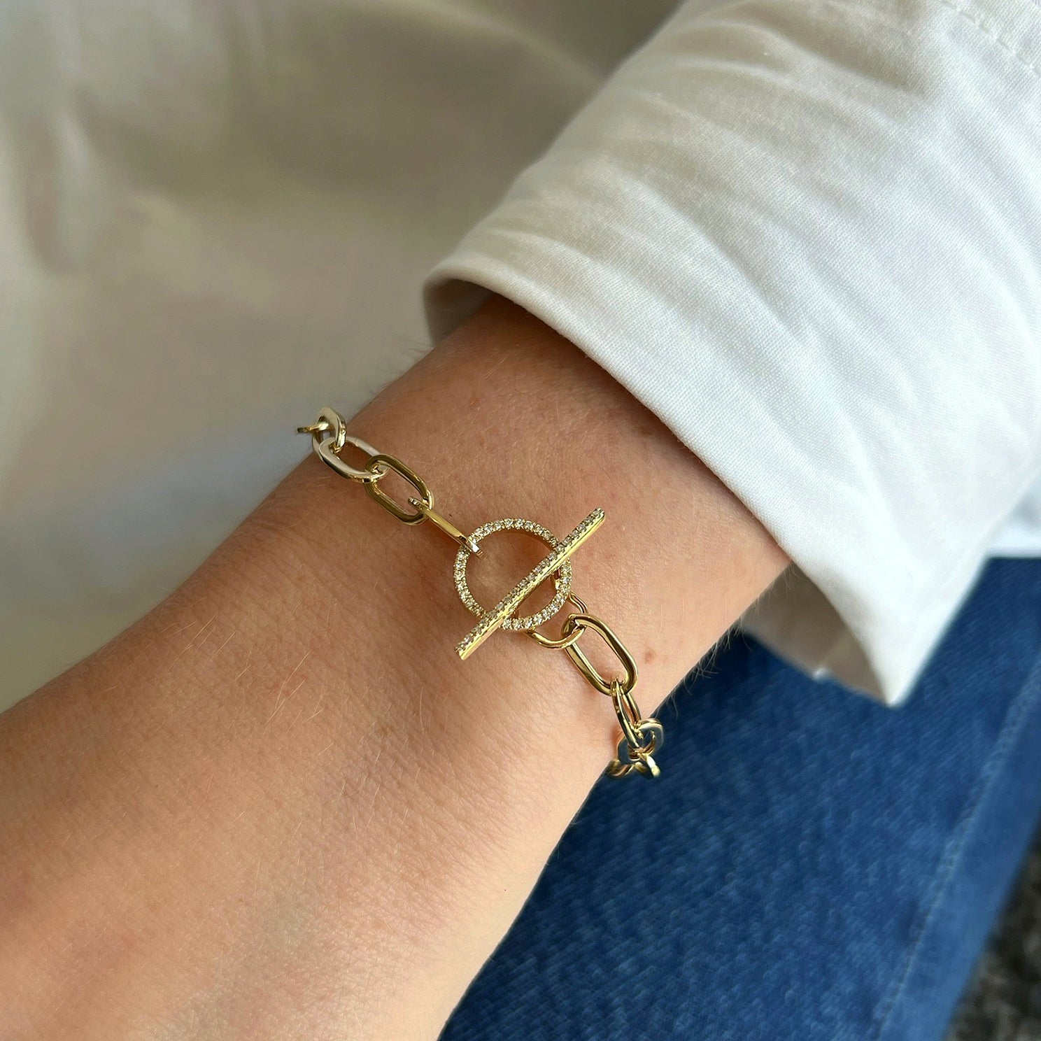 Diamond Link & Anchor Chain Bracelet