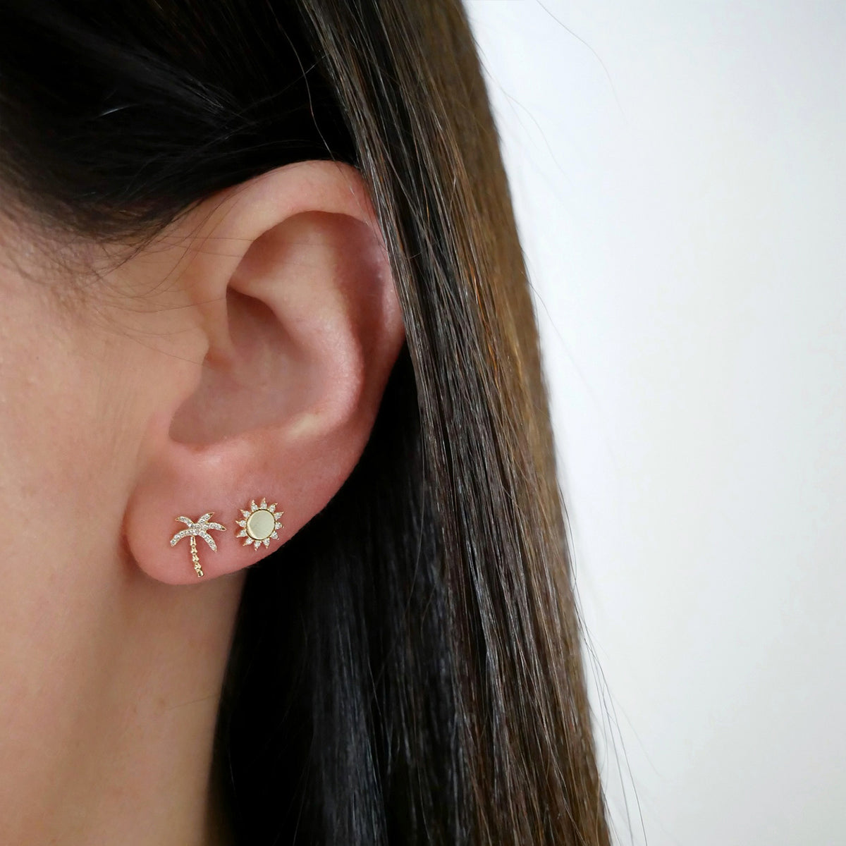 Diamond Wild Palm Stud Earring
