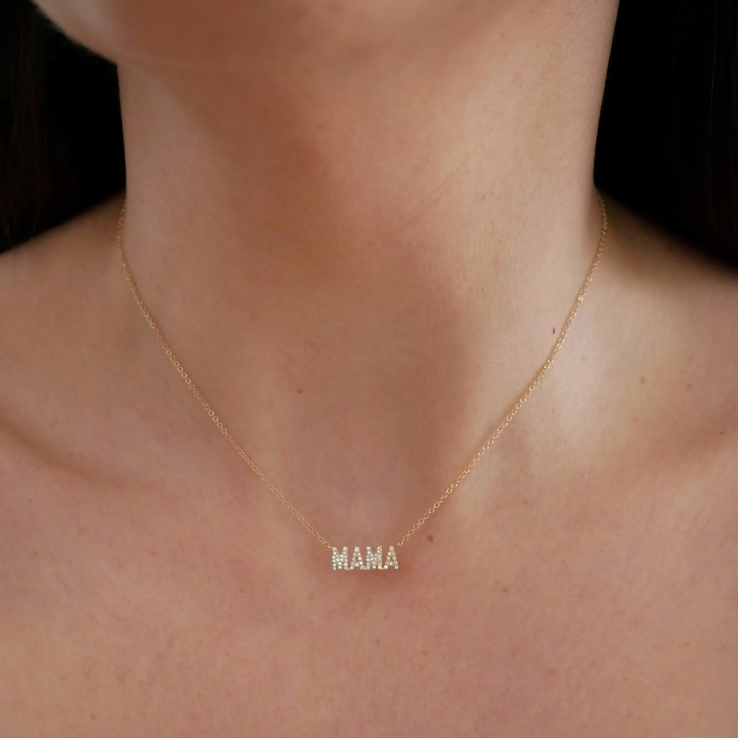 Diamond Block Mama Necklace