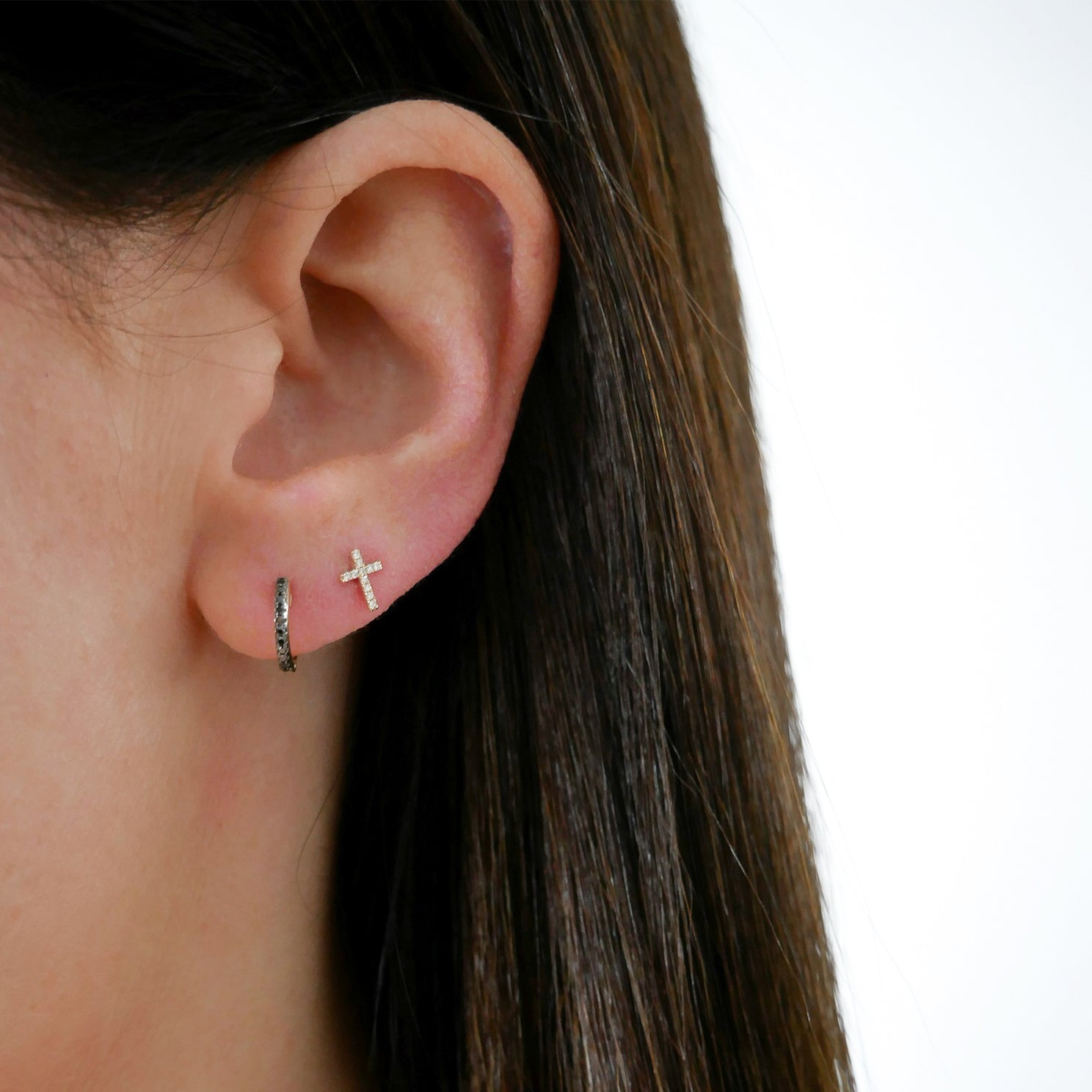 Diamond & Black Diamond Reversible Mini Huggie Earring