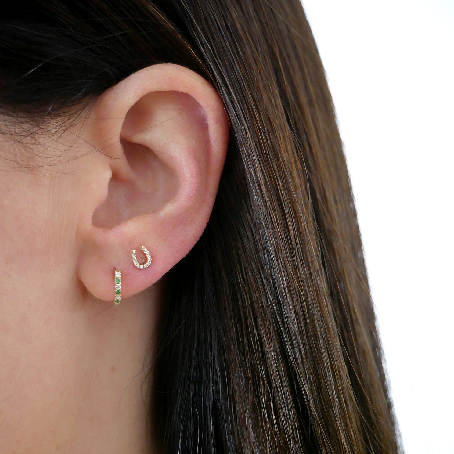 Diamond & Tsavorite Dot Mini Huggie Earring