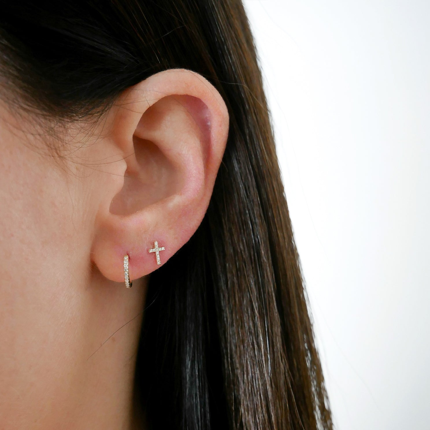 Diamond Mini Cross Stud Earring