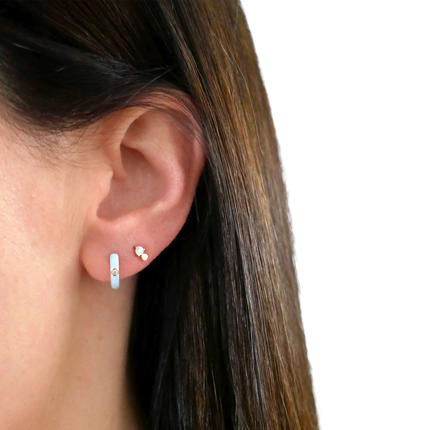 Prong Set Diamond & Gold Disc Stud Earring
