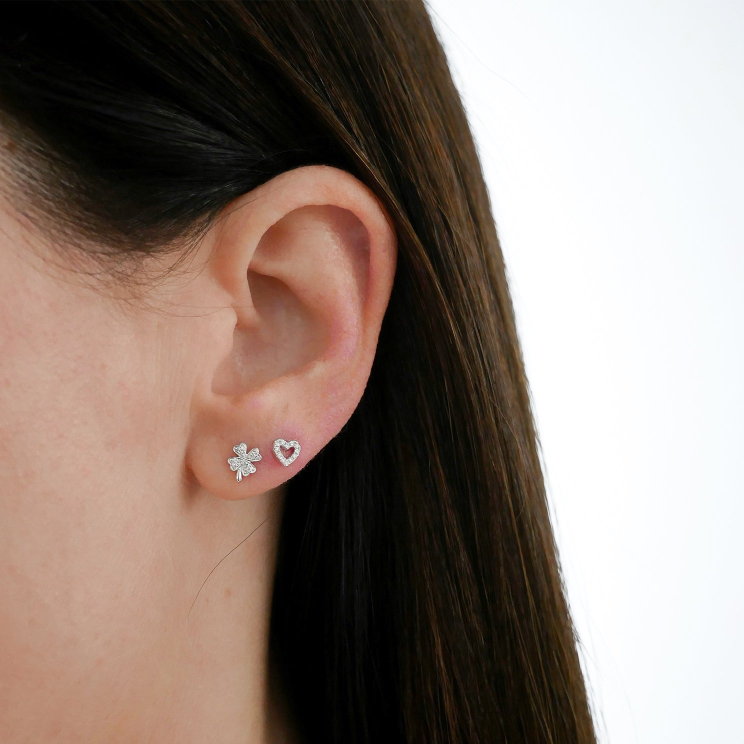 Diamond Baby Open Heart Stud Earring